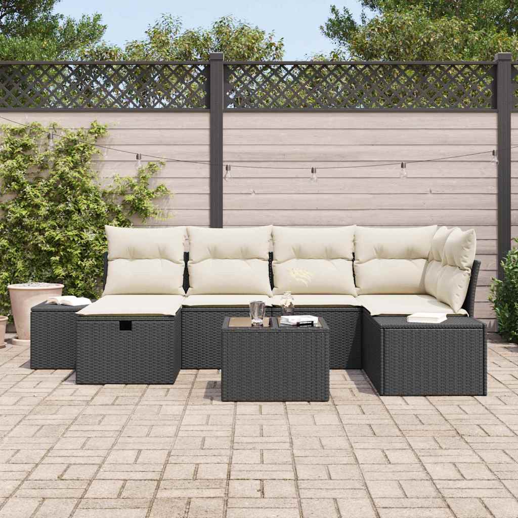 Havesofa Sæt 7 stk. Sort polyrattan