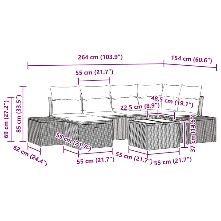 Havesofa Sæt 7 stk. Sort polyrattan
