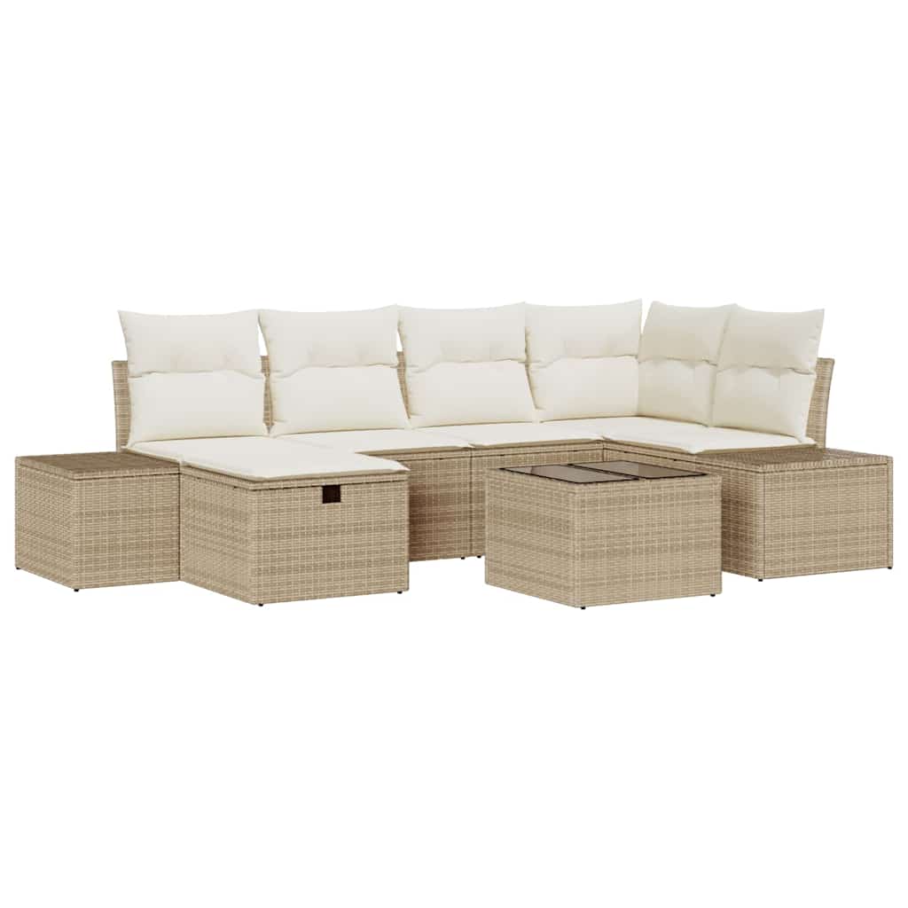 Havesofa Sæt med pude 7 pcs Beige polyrattan