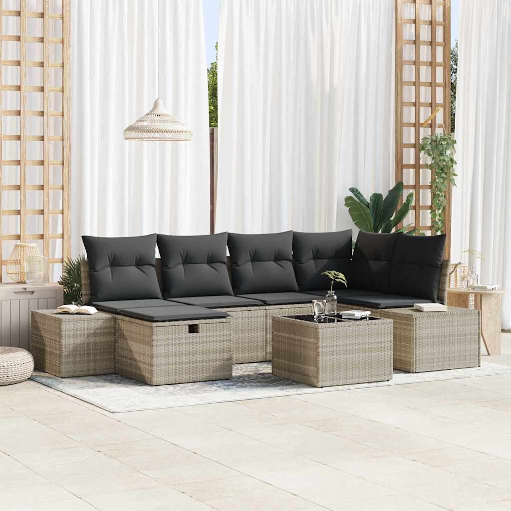 Havesofa Sæt 7 stk. Lysegrå polyrattan