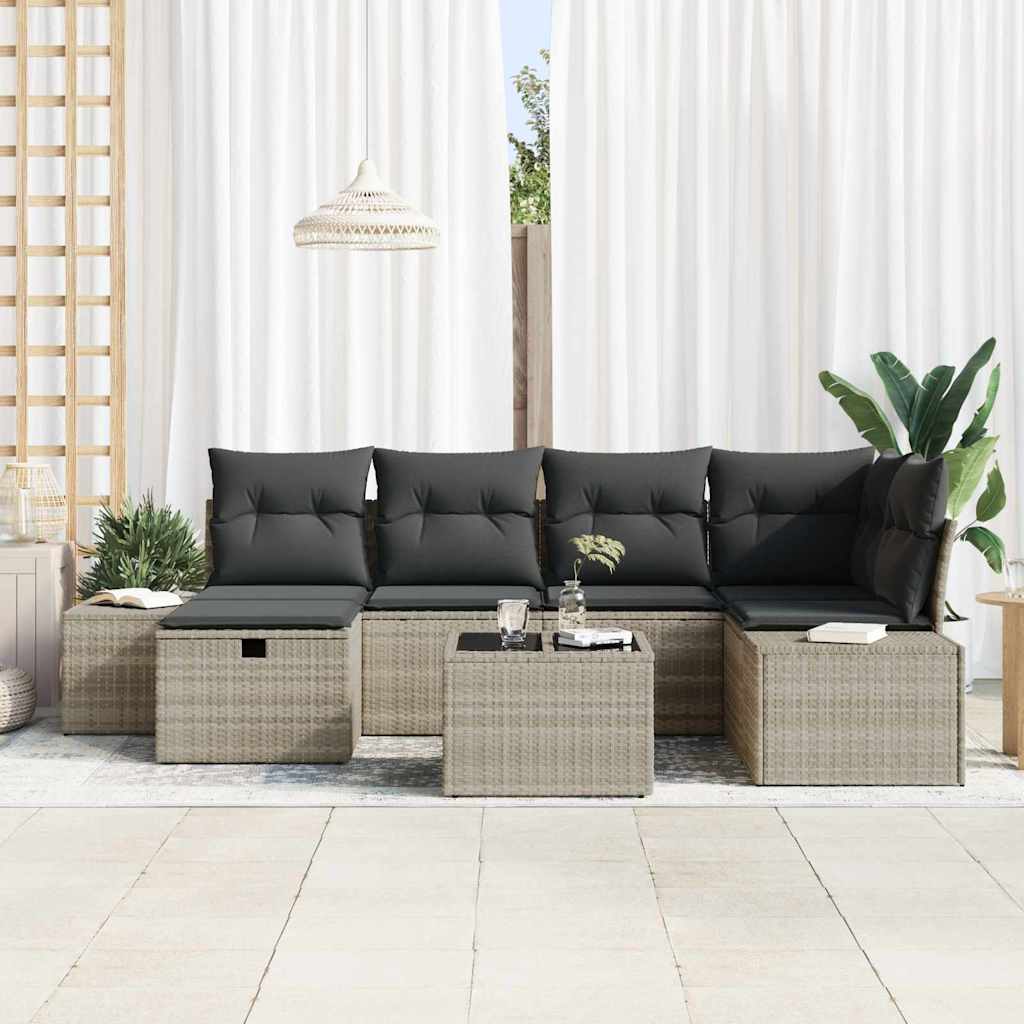 Havesofa Sæt 7 stk. Lysegrå polyrattan