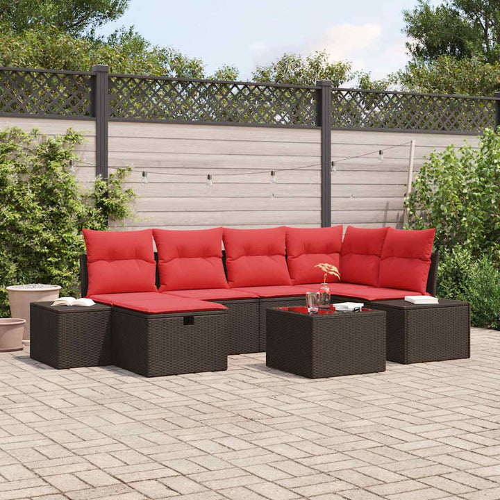 Havesofa Sæt med pude 7 pcs Brun polyrattan