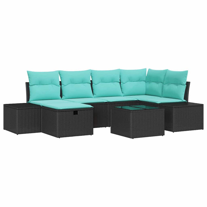 Havesofa Sæt 7 stk. Sort polyrattan