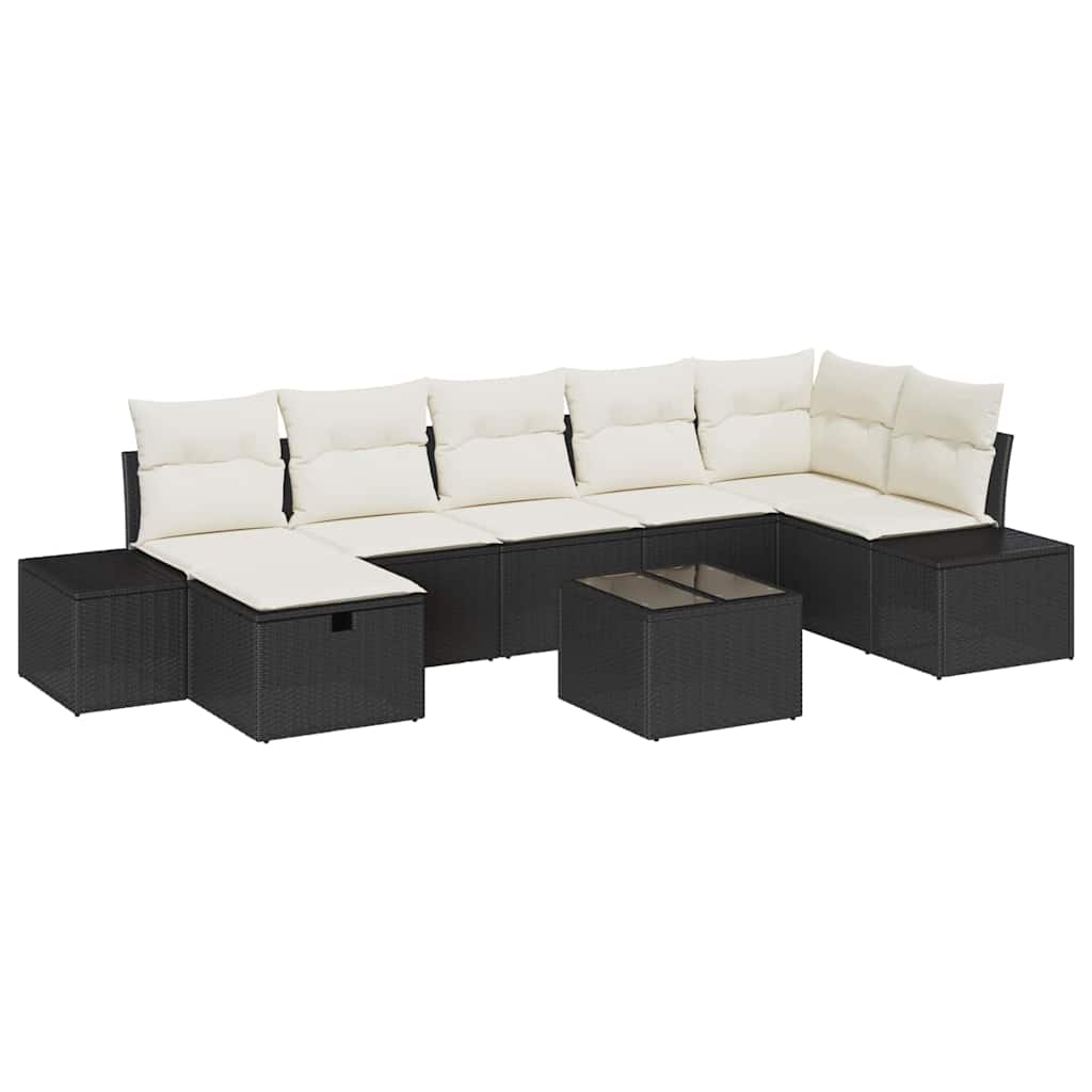 Havesofa Sæt med pude 8 pcs Sort polyrattan