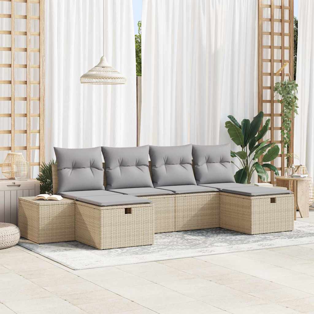 Havesofa Sæt 6 stk. Beige polyrattan