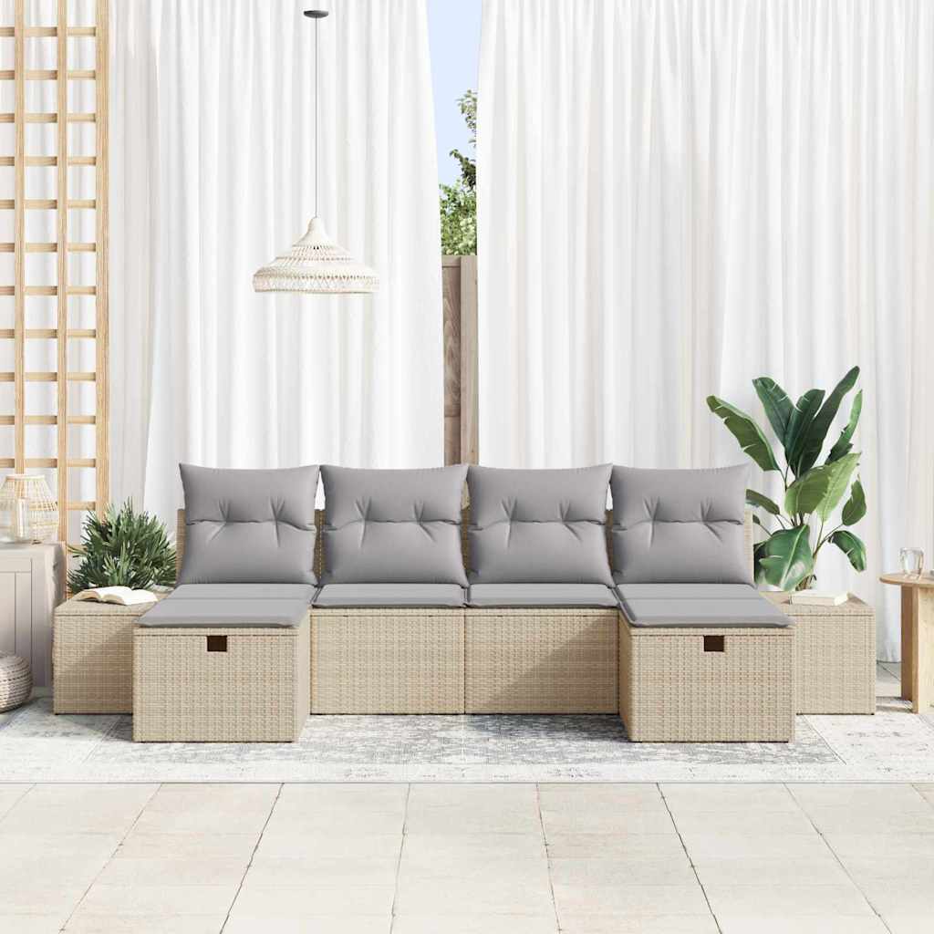Havesofa Sæt 6 stk. Beige polyrattan