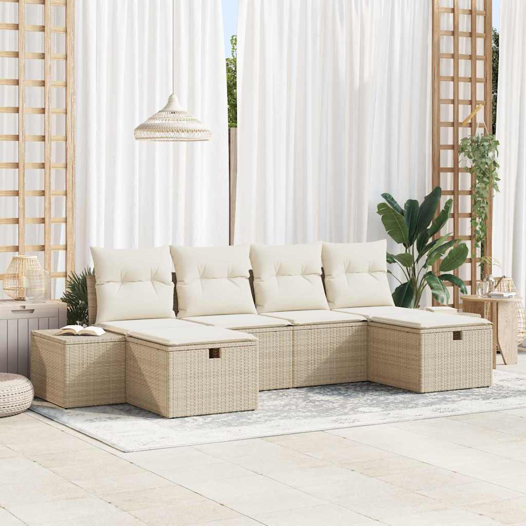 Havesofa Sæt med pude 6 pcs Beige polyrattan