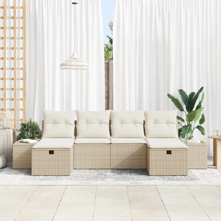 Havesofa Sæt med pude 6 pcs Beige polyrattan
