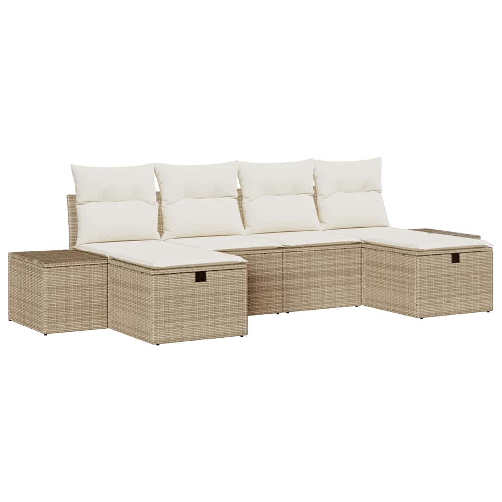 Havesofa Sæt med pude 6 pcs Beige polyrattan