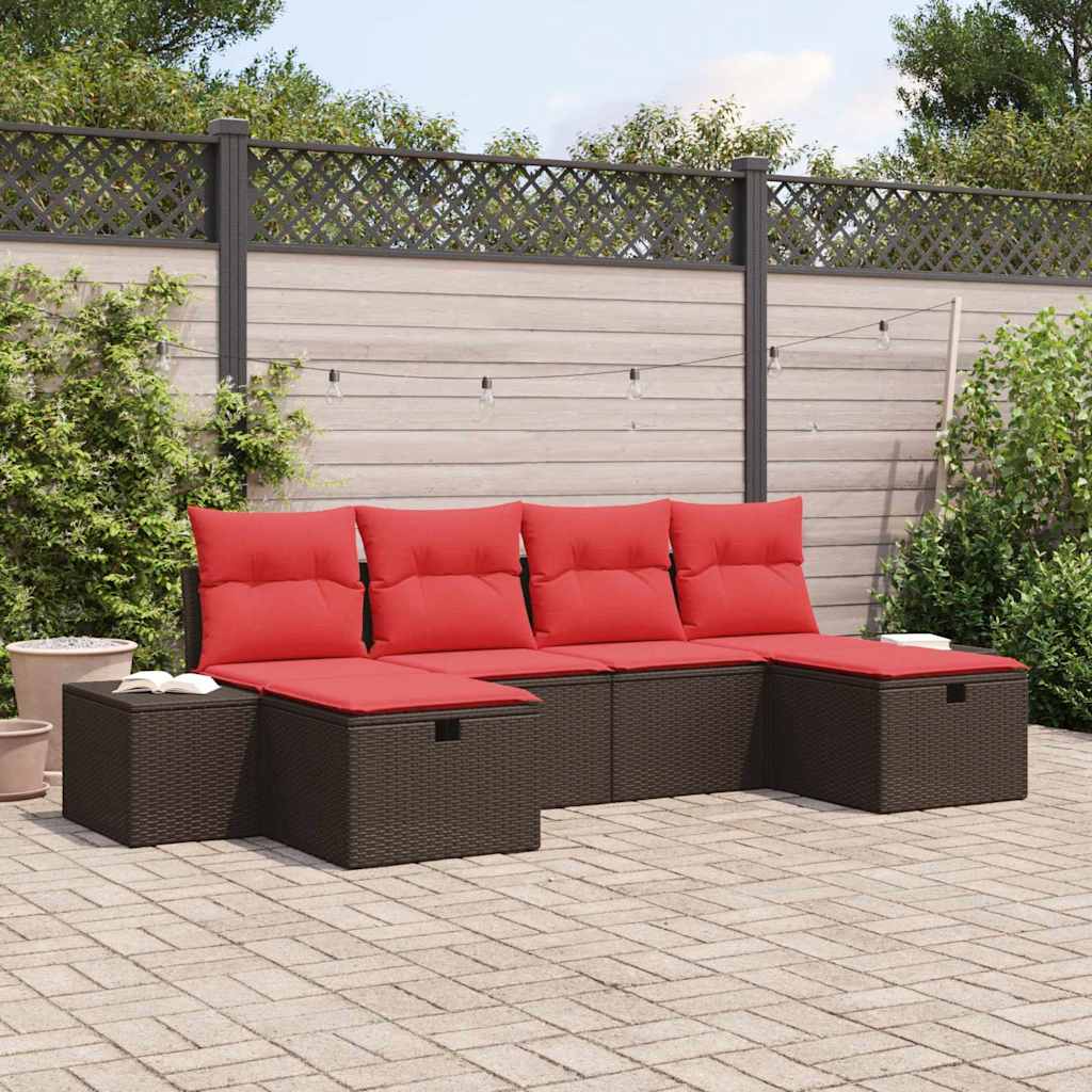 Havesofa Sæt med pude 6 pcs Brun polyrattan