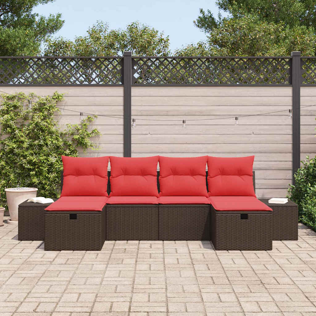 Havesofa Sæt med pude 6 pcs Brun polyrattan