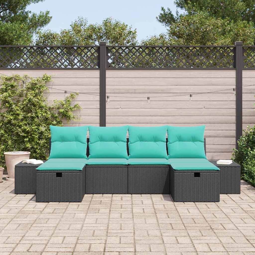 Havesofa Sæt 6 stk. Sort polyrattan