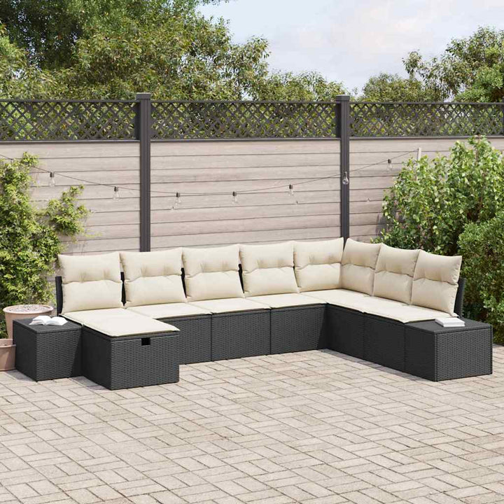 Havesofa Sæt 8 stk. Sort polyrattan