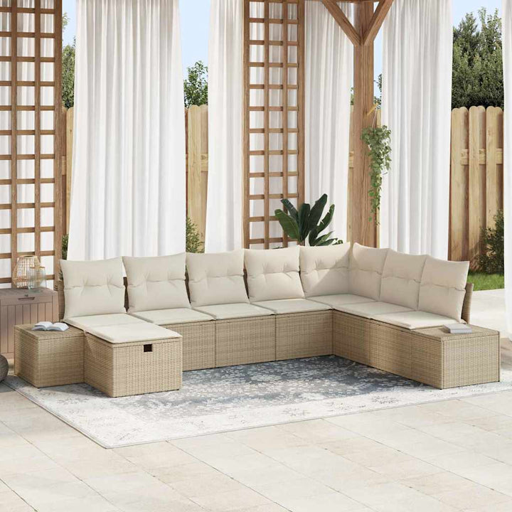 Havesofa Sæt med pude 8 pcs Beige polyrattan