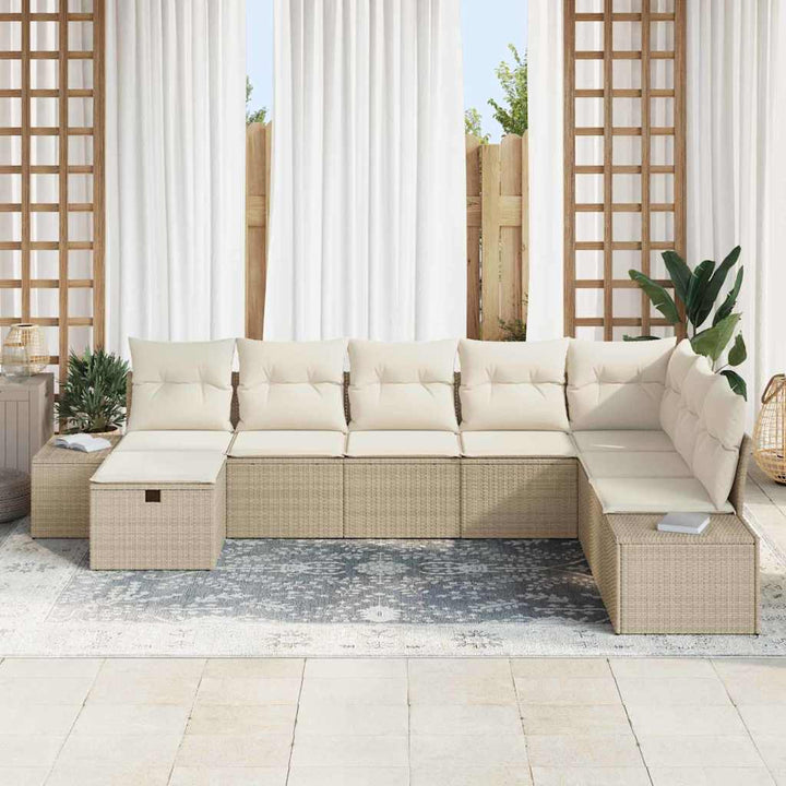 Havesofa Sæt med pude 8 pcs Beige polyrattan