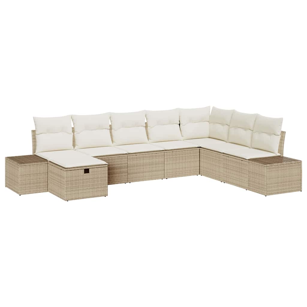 Havesofa Sæt med pude 8 pcs Beige polyrattan