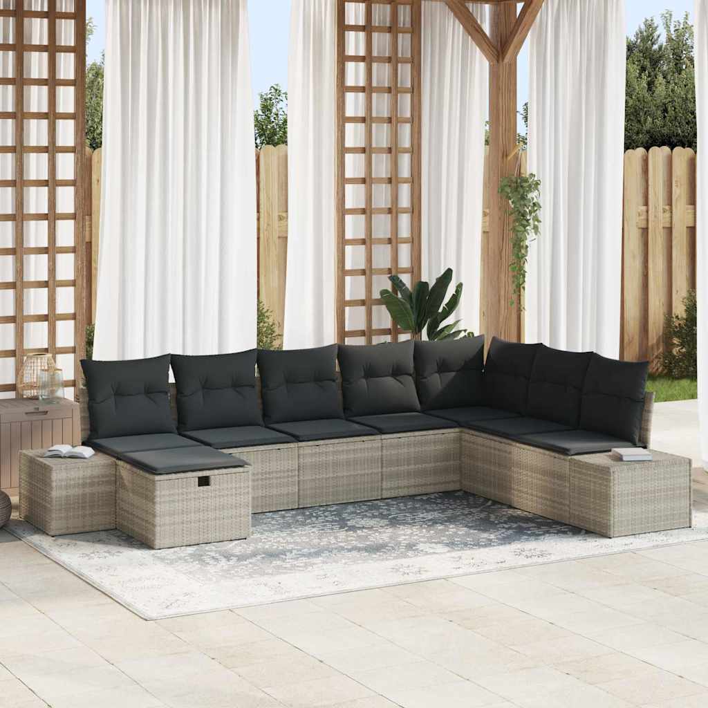 Havesofa Sæt 8 stk. Lysegrå polyrattan