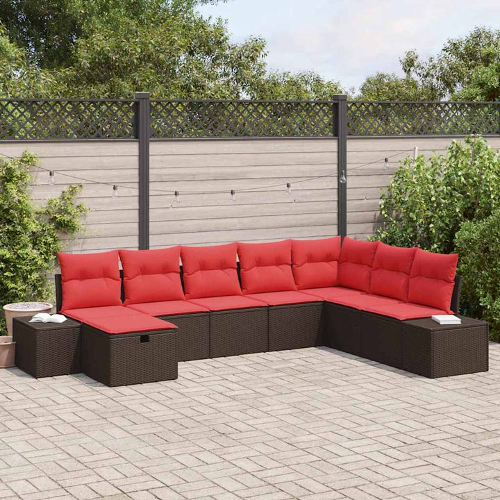 Havesofa Sæt med pude 8 pcs Brun polyrattan