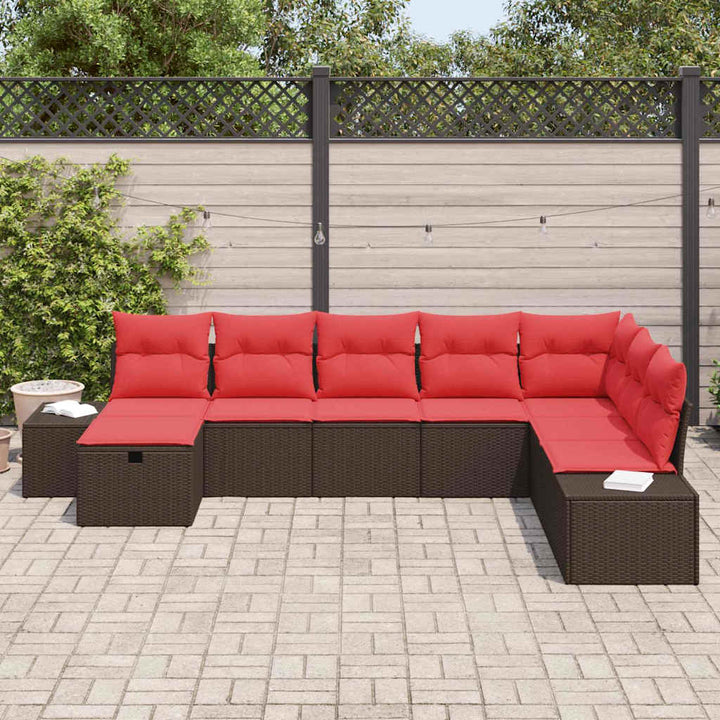 Havesofa Sæt med pude 8 pcs Brun polyrattan