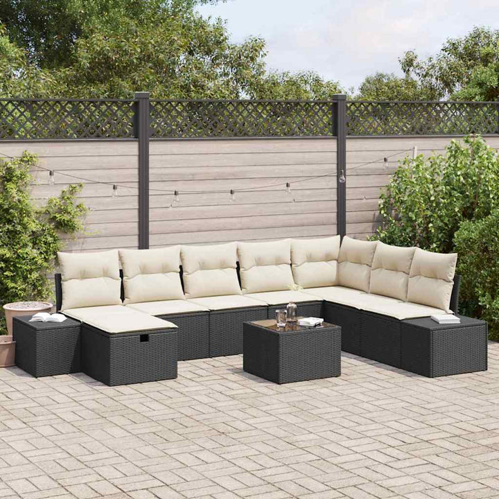 Havesofa Sæt 9 stk. Sort polyrattan