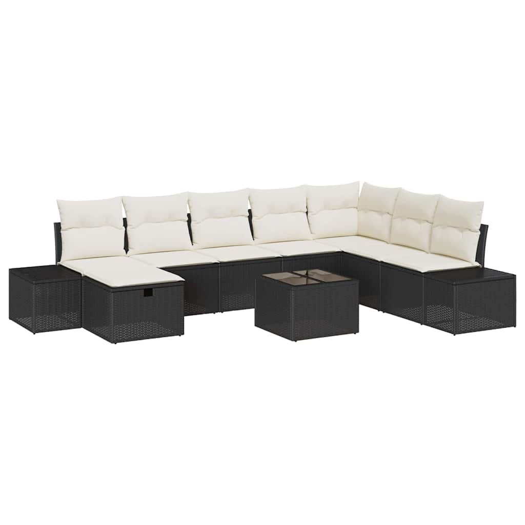 Havesofa Sæt 9 stk. Sort polyrattan