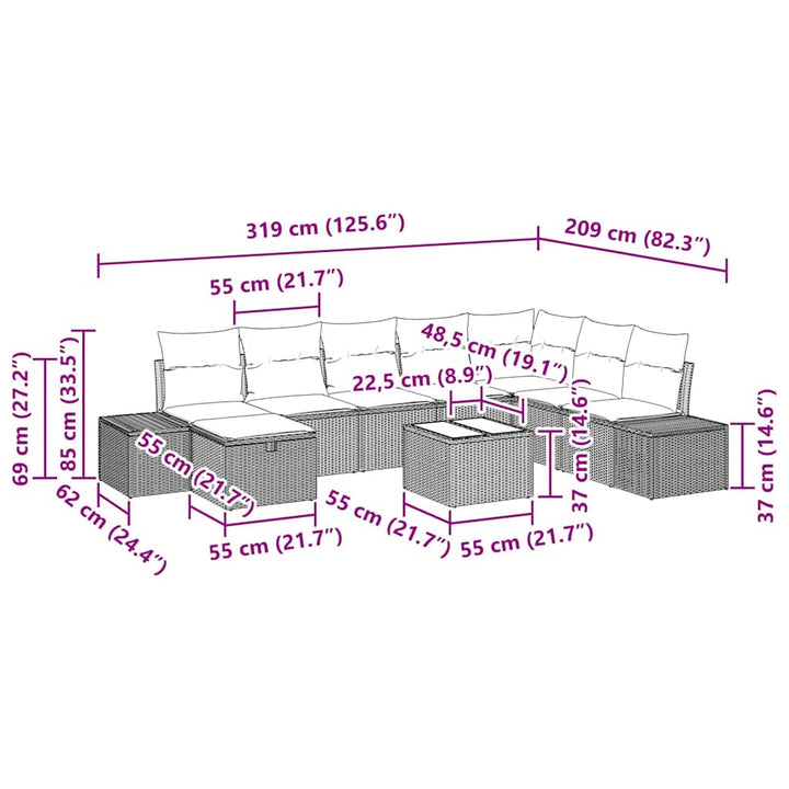 Havesofa Sæt 9 stk. Sort polyrattan