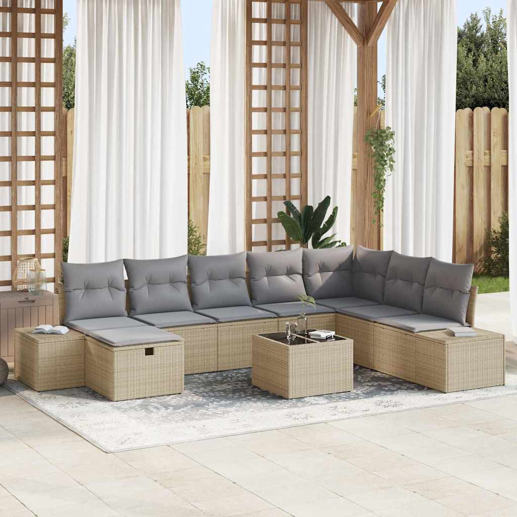 Havesofa Sæt 9 stk. Beige polyrattan