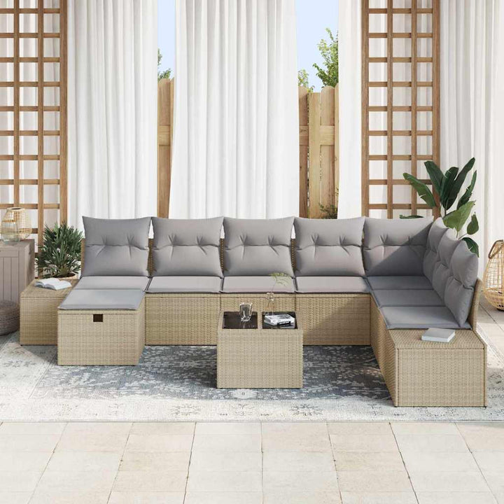Havesofa Sæt 9 stk. Beige polyrattan