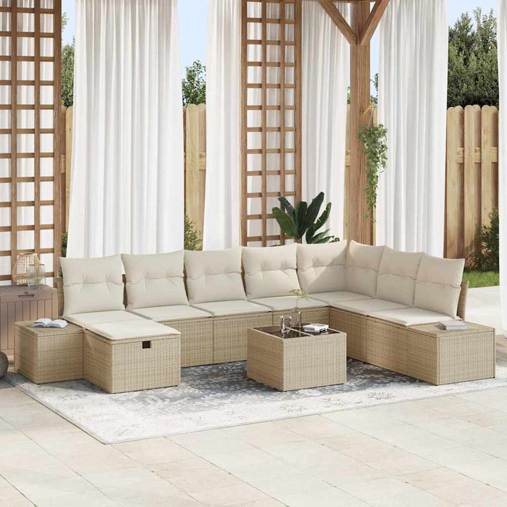 Havesofa Sæt med pude 9 pcs Beige polyrattan