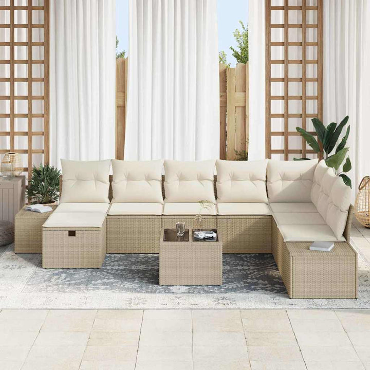Havesofa Sæt med pude 9 pcs Beige polyrattan