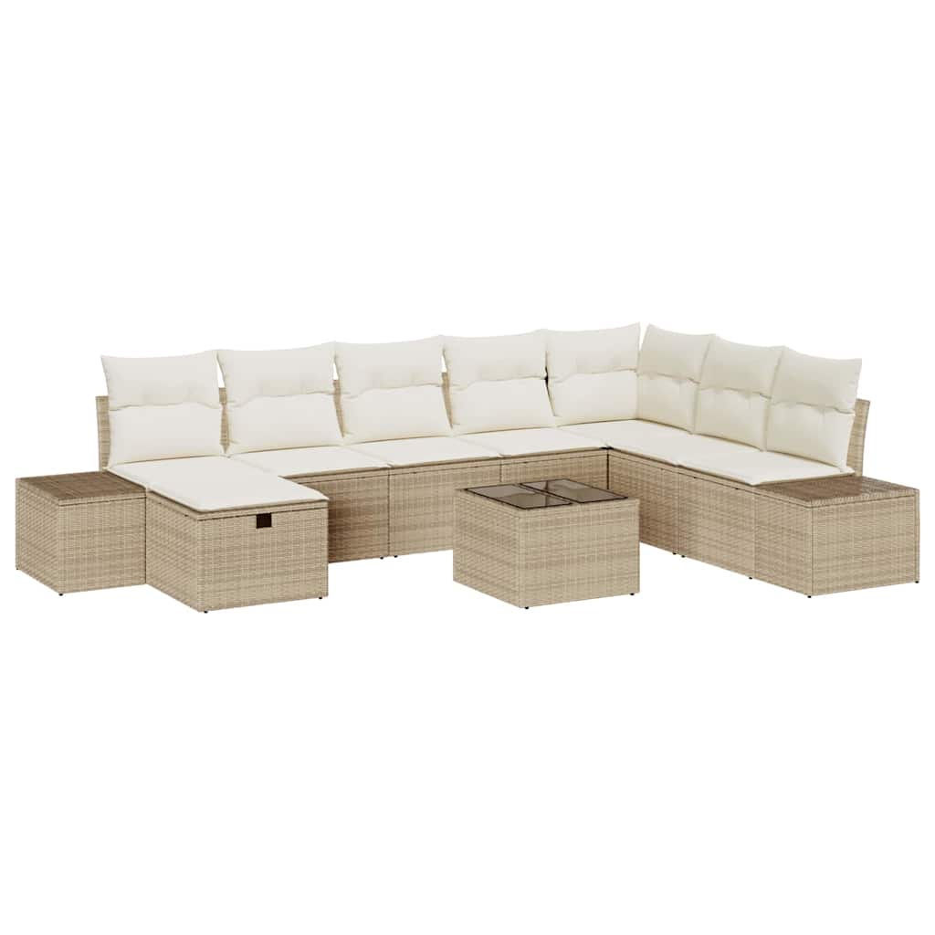 Havesofa Sæt med pude 9 pcs Beige polyrattan