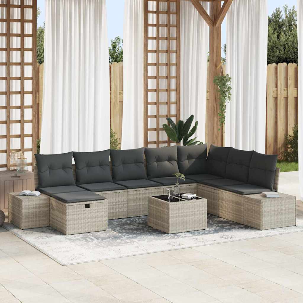 Havesofa Sæt 9 stk. Lysegrå polyrattan