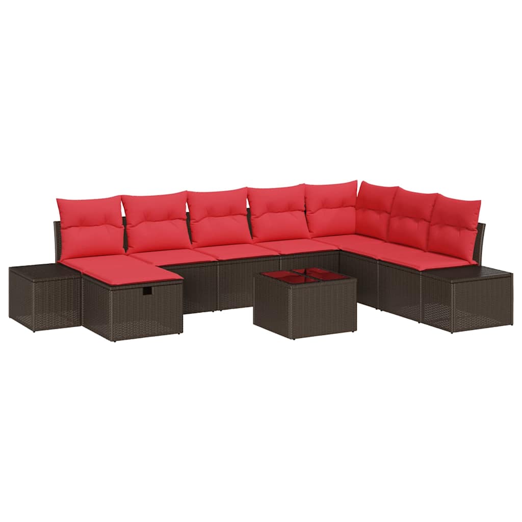 Havesofa Sæt med pude 9 pcs Brun polyrattan