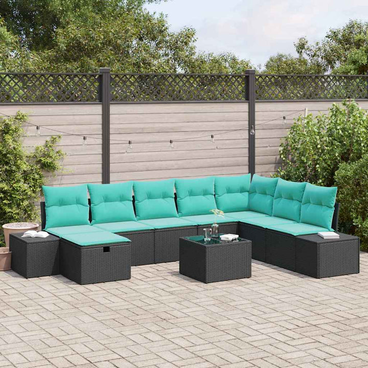 Havesofa Sæt 9 stk. Sort polyrattan