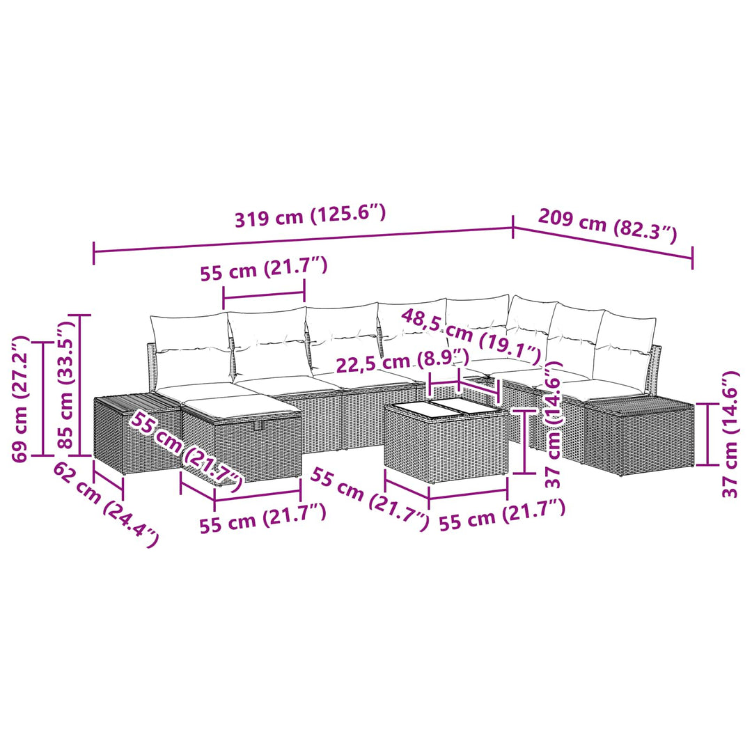 Havesofa Sæt 9 stk. Sort polyrattan