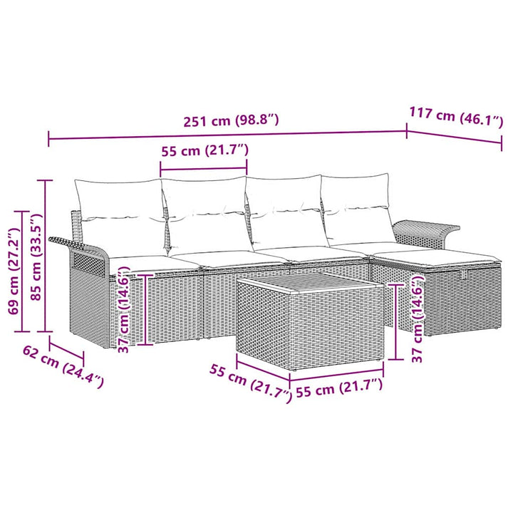 Havesofa Sæt med pude med opbevaring 6 pcs Sort polyrattan