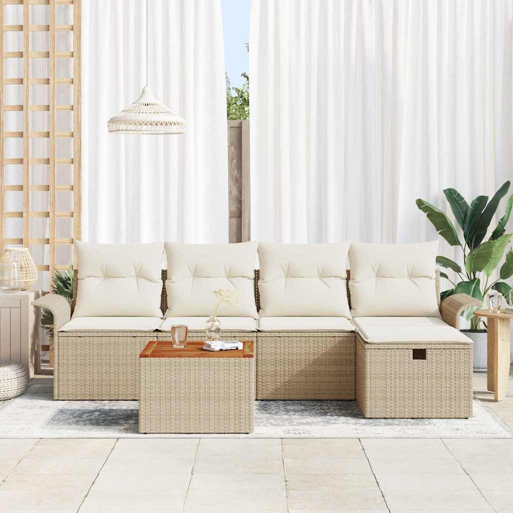 Havesofa Sæt med pude med opbevaring 6 pcs Beige polyrattan