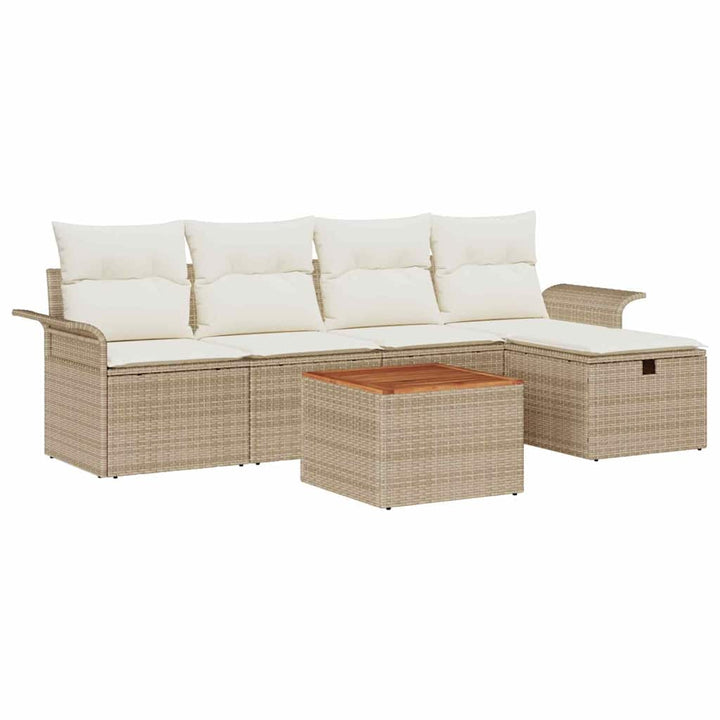 Havesofa Sæt med pude med opbevaring 6 pcs Beige polyrattan