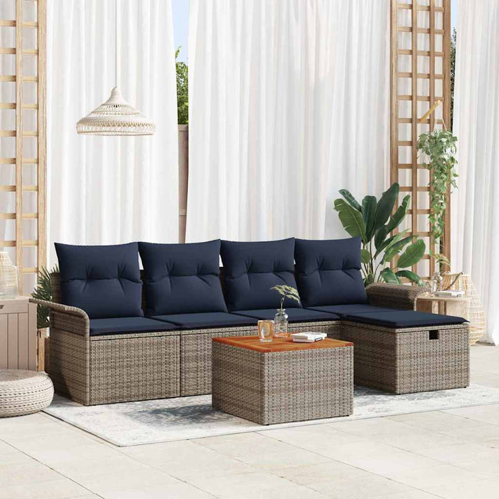 Havesofa Sæt med pude med opbevaring 6 pcs Grå polyrattan