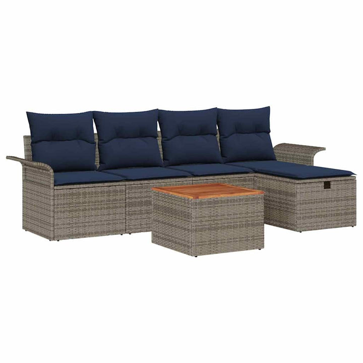 Havesofa Sæt med pude med opbevaring 6 pcs Grå polyrattan