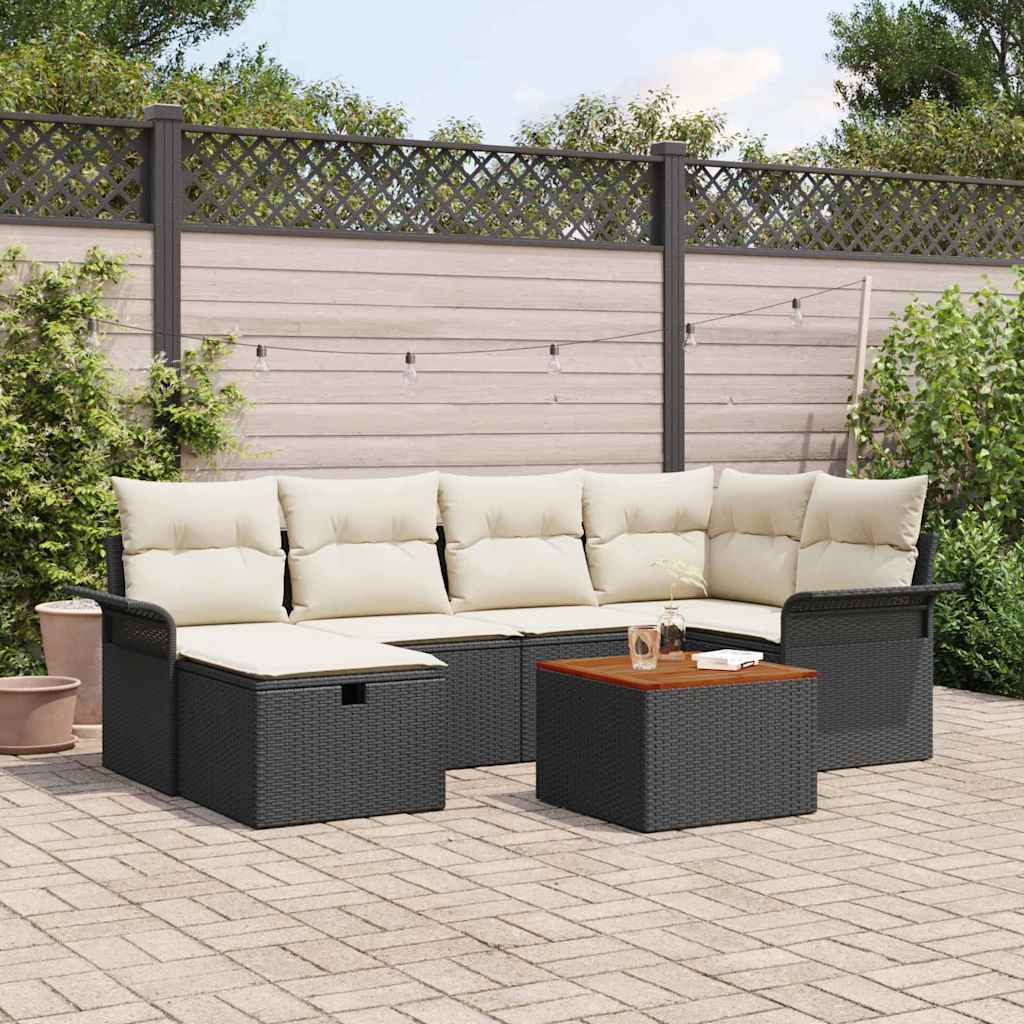Havesofa Sæt 7 stk. Sort polyrattan