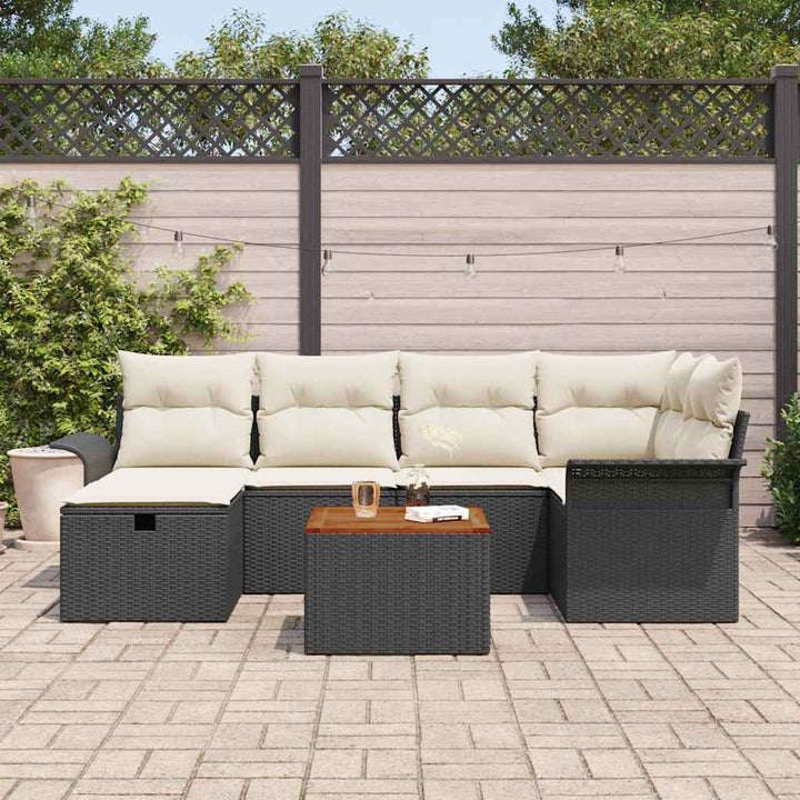 Havesofa Sæt 7 stk. Sort polyrattan