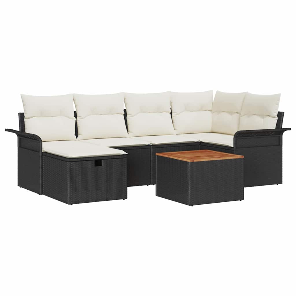 Havesofa Sæt 7 stk. Sort polyrattan
