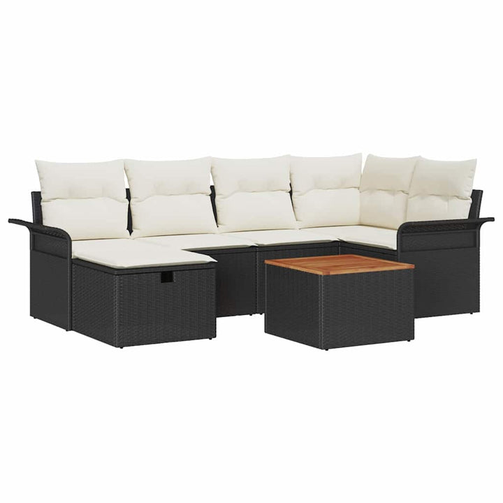 Havesofa Sæt 7 stk. Sort polyrattan