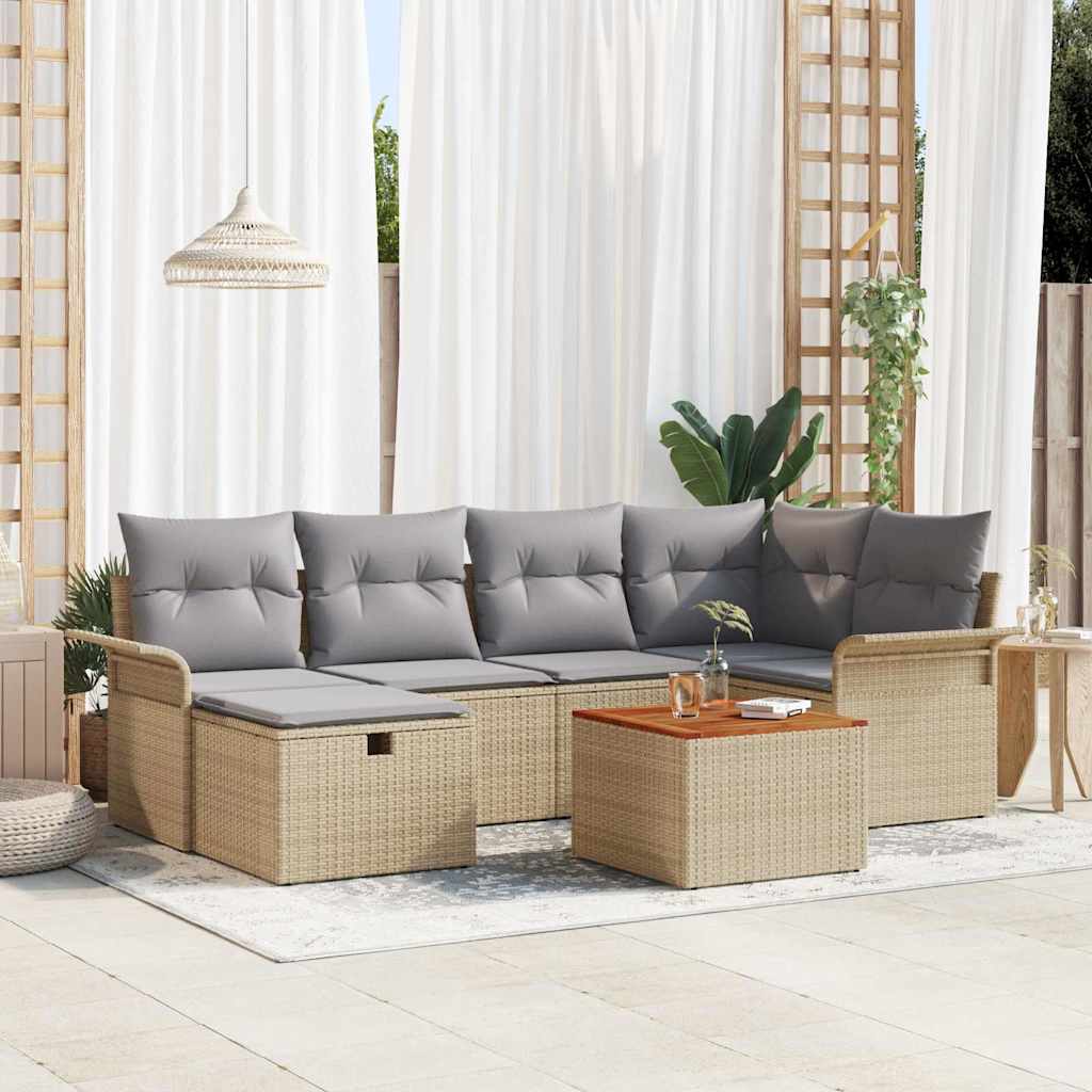 Havesofa Sæt 7 stk. Beige polyrattan