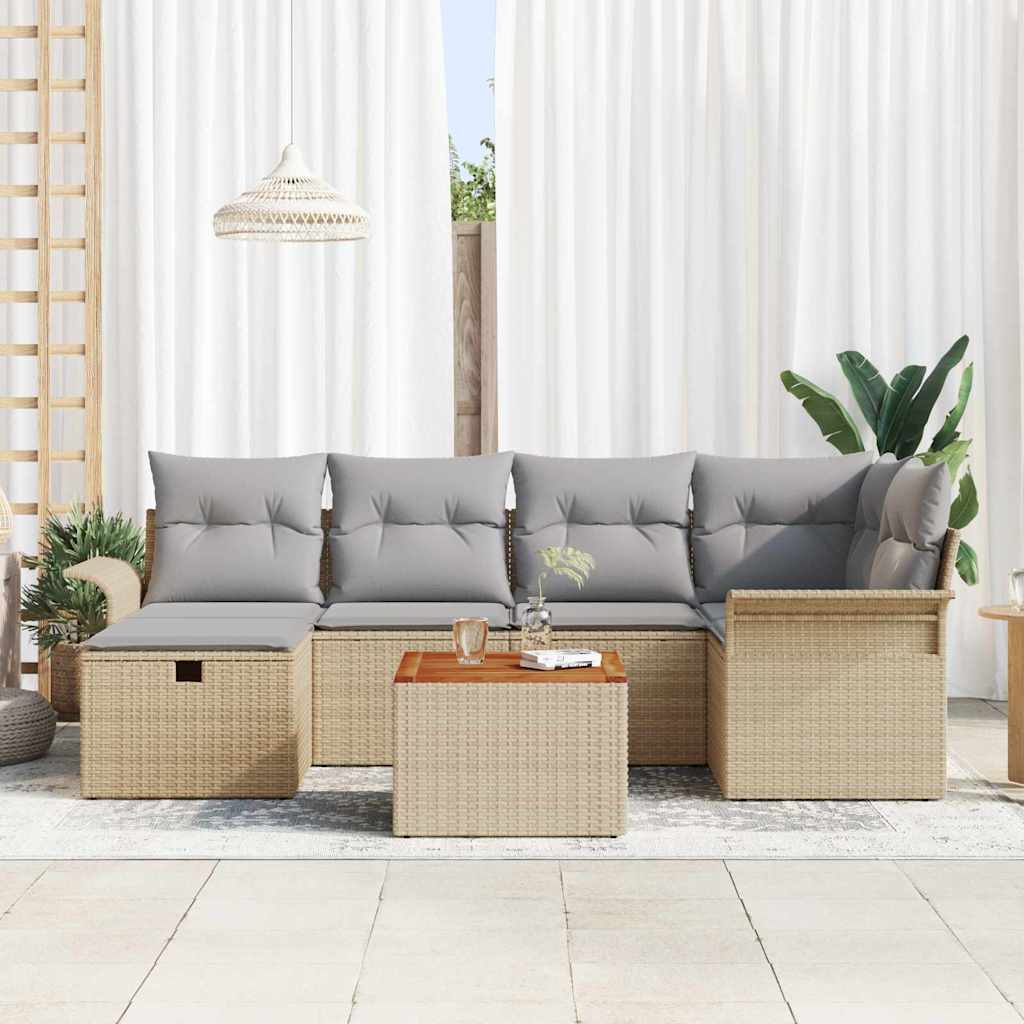 Havesofa Sæt 7 stk. Beige polyrattan