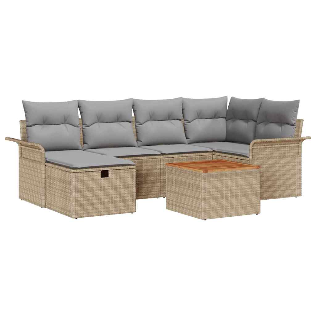 Havesofa Sæt 7 stk. Beige polyrattan