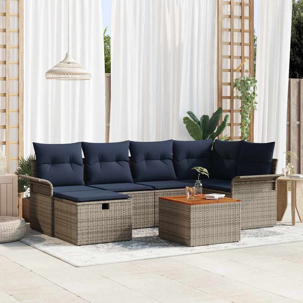 Havesofa Sæt med pude med opbevaring 7 pcs Grå polyrattan