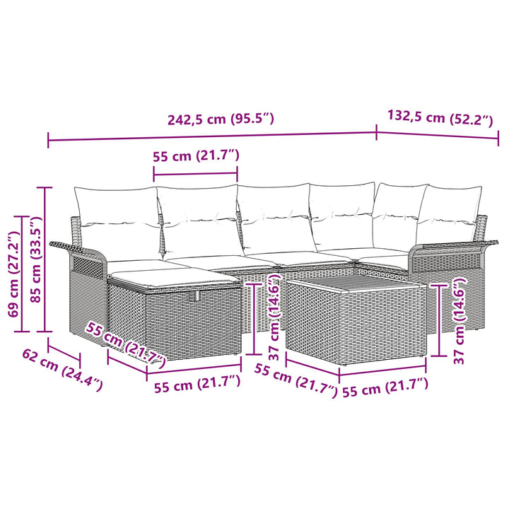 Havesofa Sæt med pude med opbevaring 7 pcs Sort polyrattan