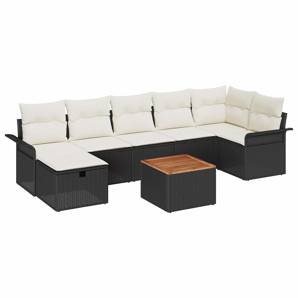 Havesofa Sæt med pude med opbevaring 8 pcs Sort polyrattan